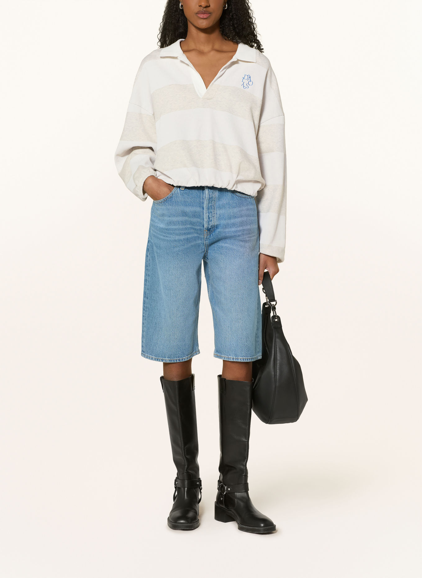 10DAYS Sweat-Poloshirt: ECRU / HELLGRAU / BLAU