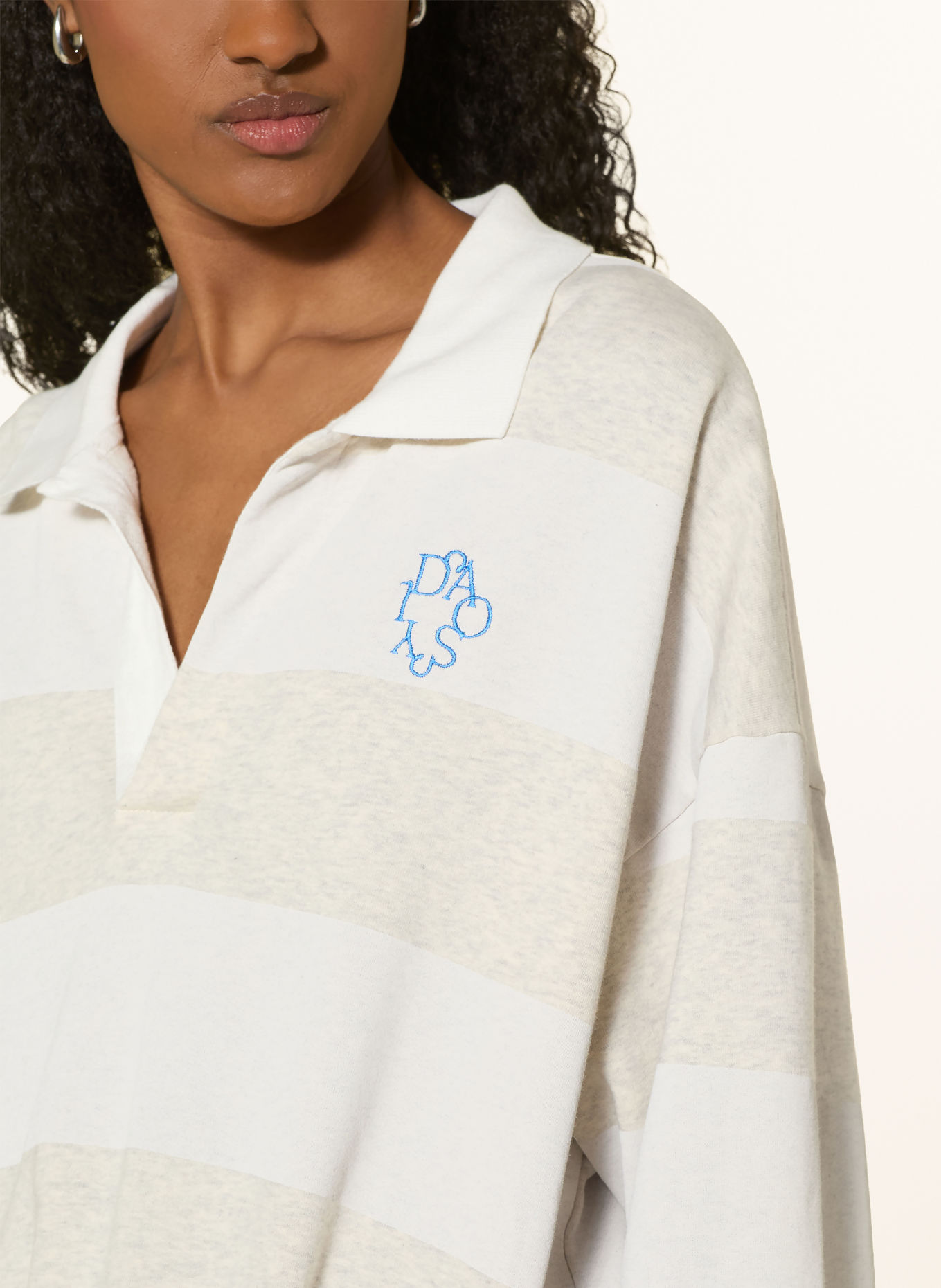 10DAYS Sweat-Poloshirt: ECRU / HELLGRAU / BLAU