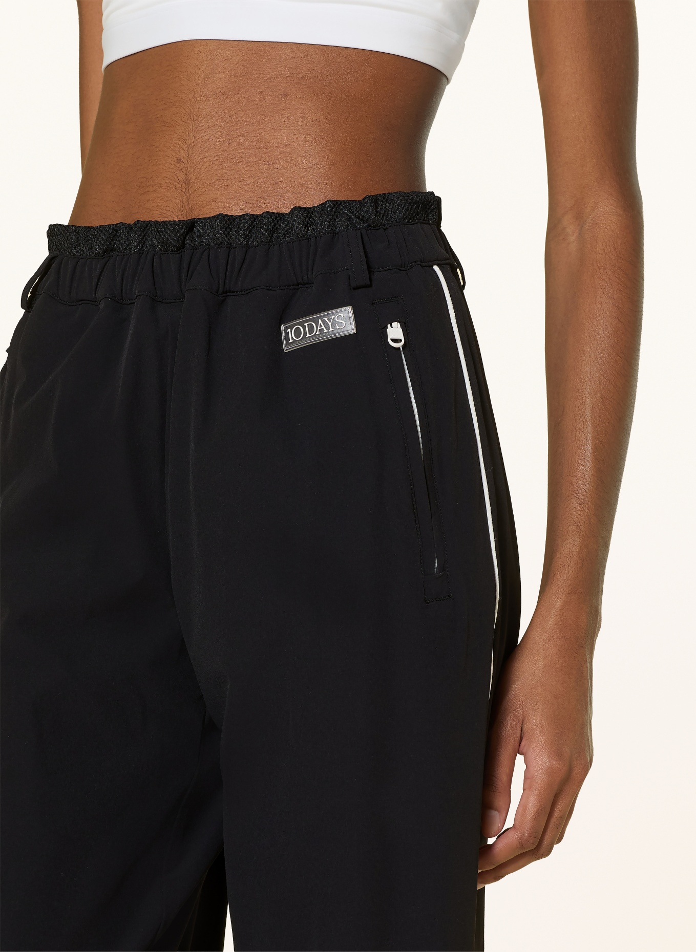 10DAYS Jogger-style pants with braided trim: BLACK / ECRU