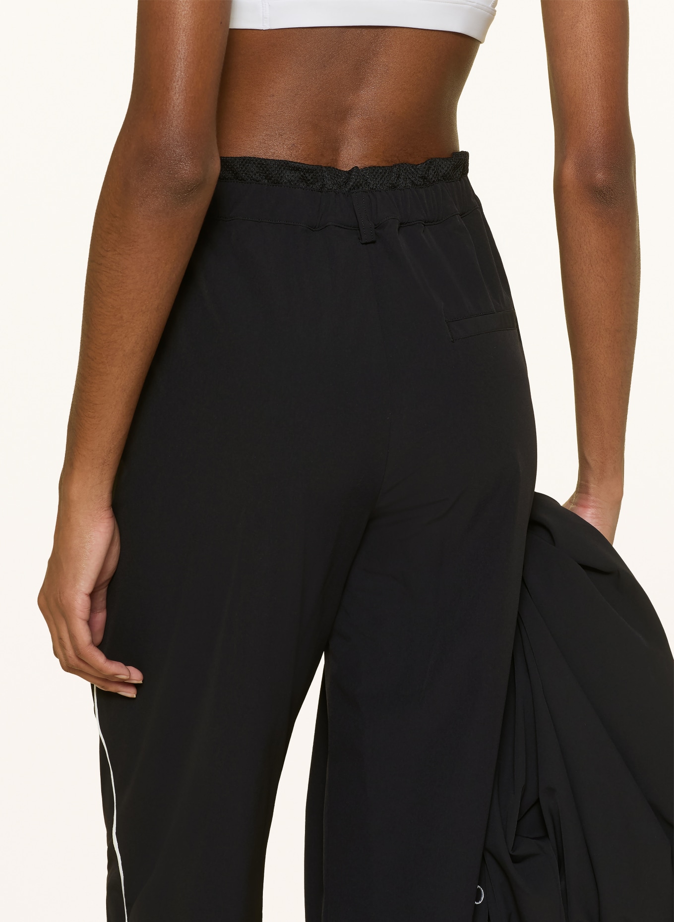 10DAYS Jogger-style pants with braided trim: BLACK / ECRU