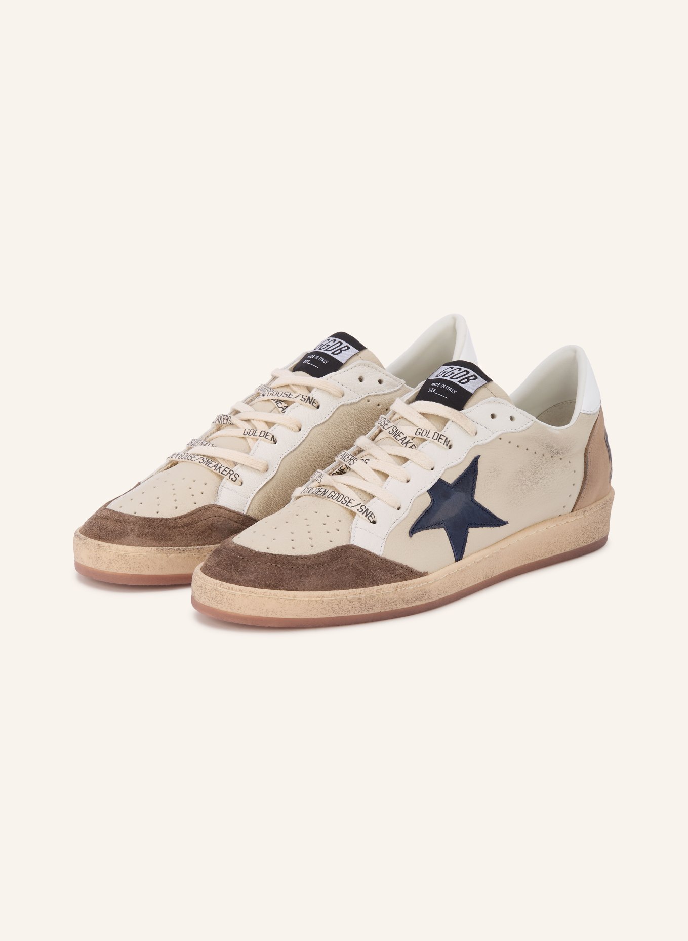 GOLDEN GOOSE Baskets BALL STAR: CRÈME / MARRON CLAIR / BLEU FONCÉ