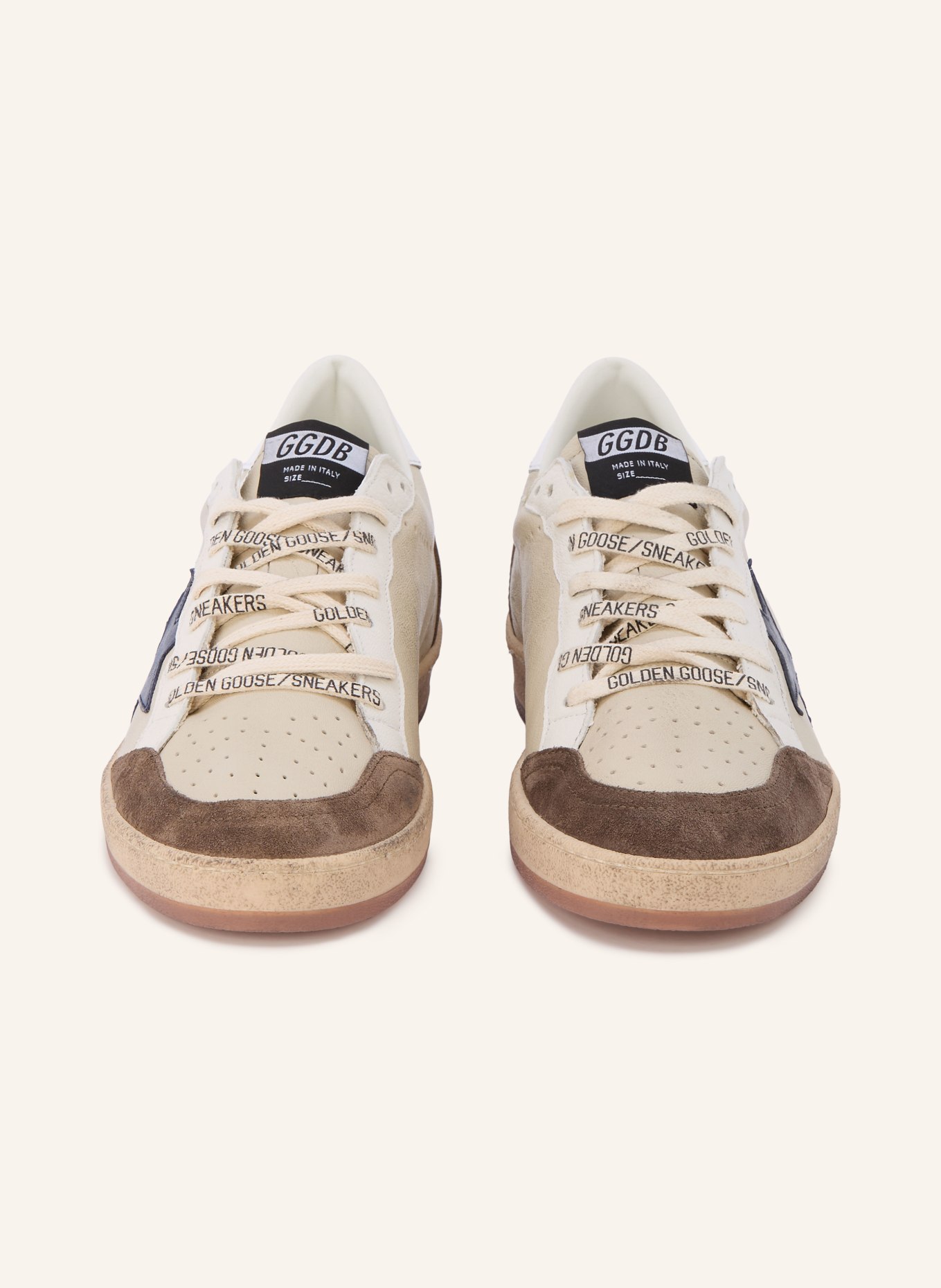 GOLDEN GOOSE Baskets BALL STAR: CRÈME / MARRON CLAIR / BLEU FONCÉ