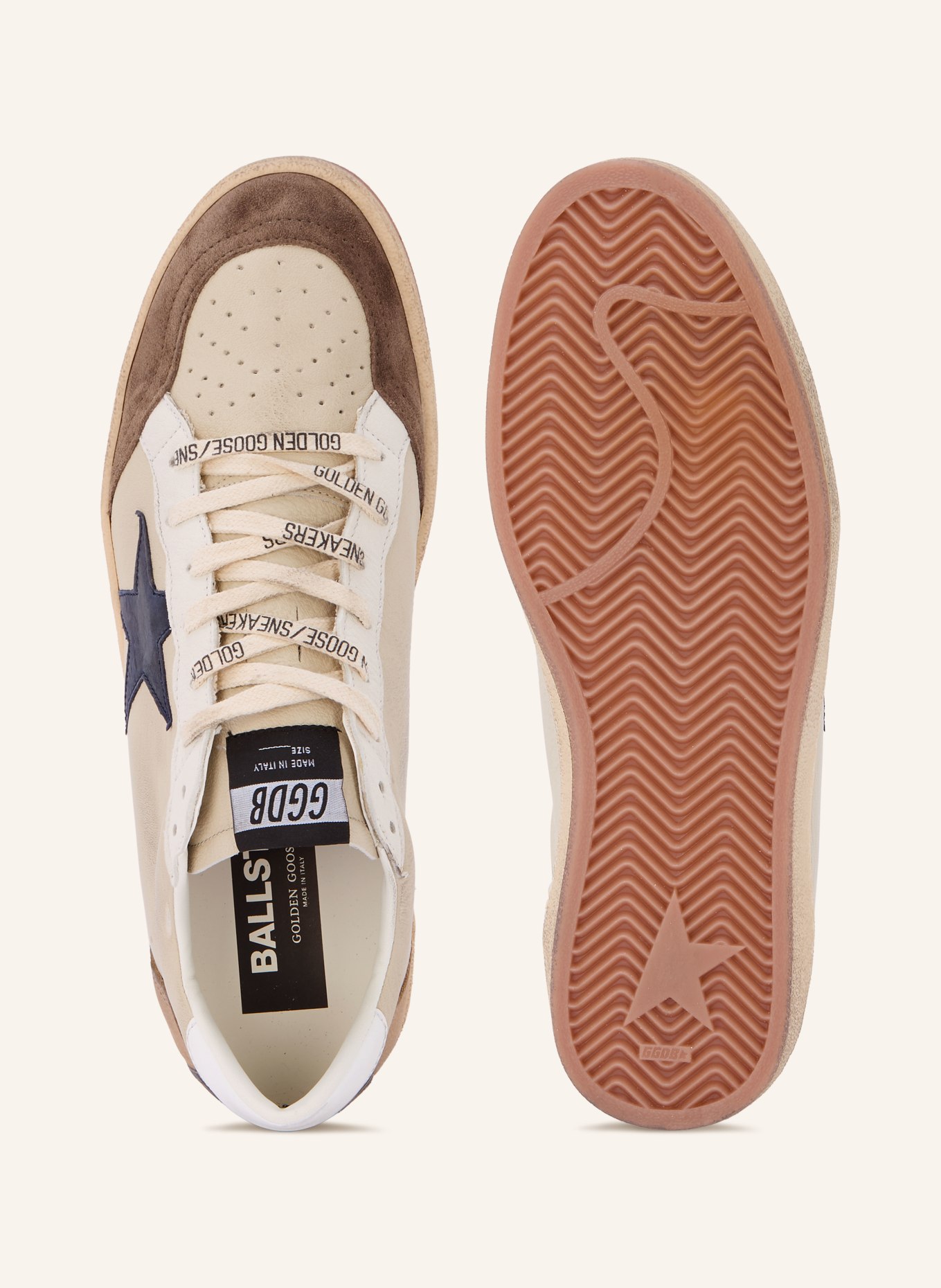 GOLDEN GOOSE Baskets BALL STAR: CRÈME / MARRON CLAIR / BLEU FONCÉ