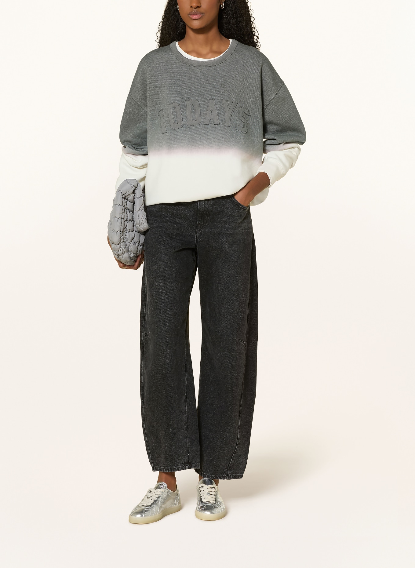 10DAYS Oversized sweatshirt: DONKERGRIJS / ROSÉ / ECRU