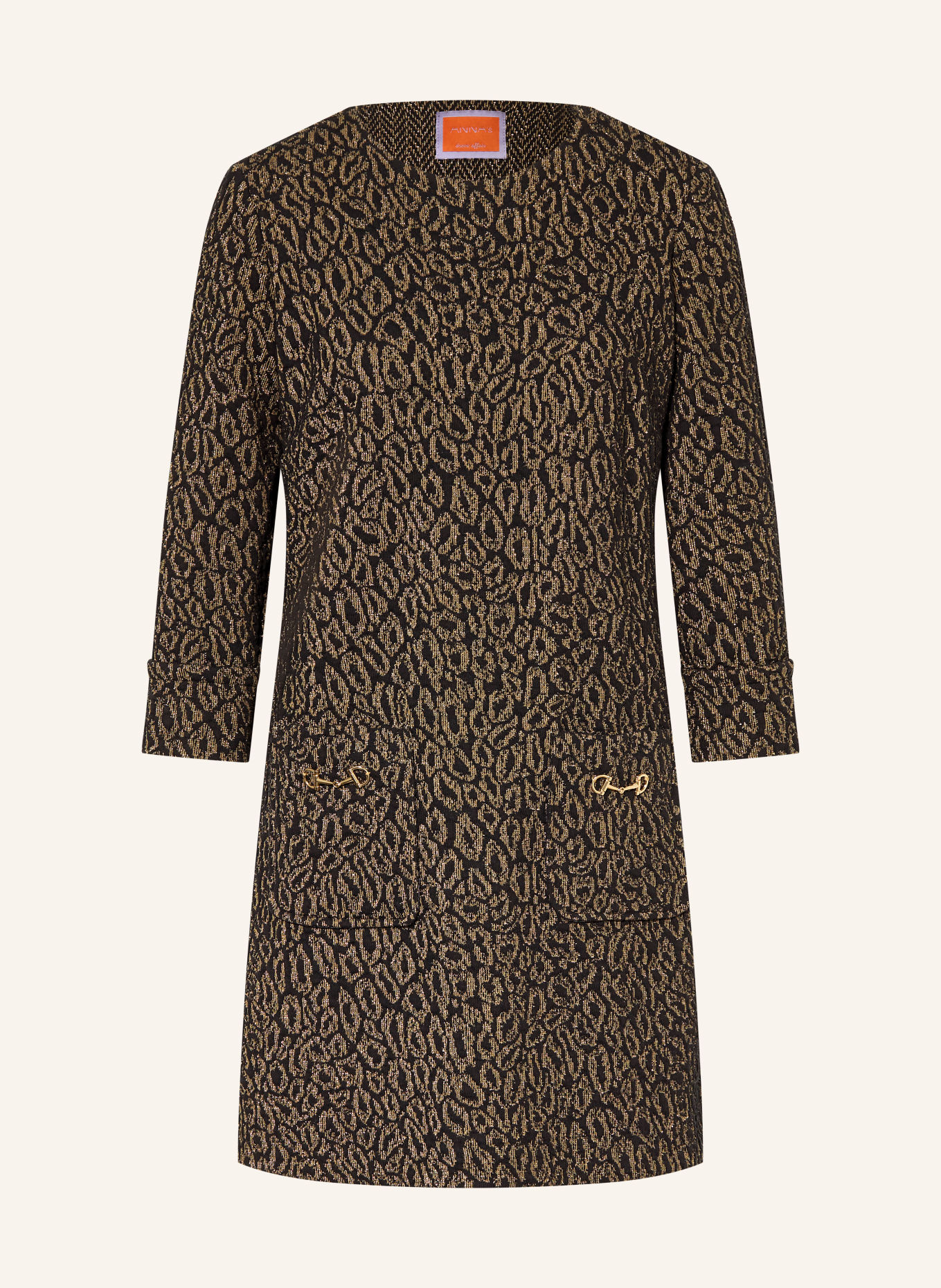 ANNA's Dress with sequined trim and 3/4 sleeves: DARK BLUE / GOLD