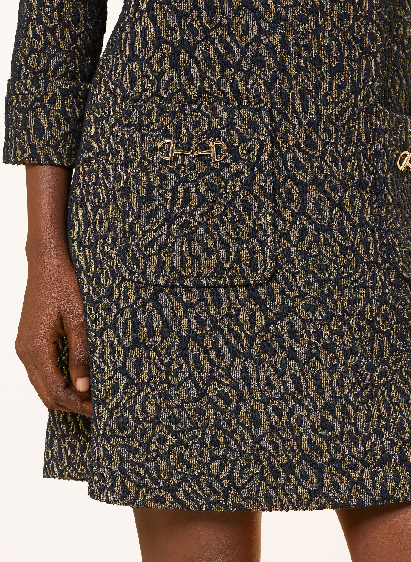 ANNA's Dress with sequined trim and 3/4 sleeves: DARK BLUE / GOLD