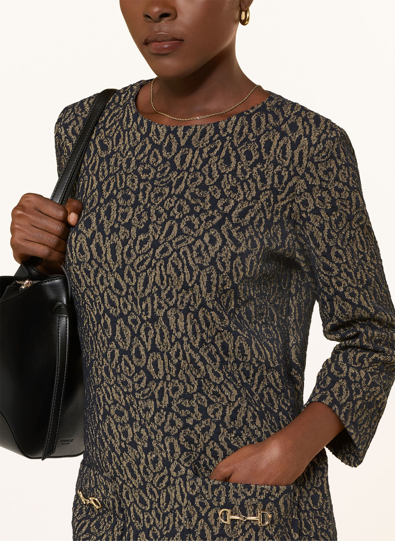ANNA's Dress with sequined trim and 3/4 sleeves: DARK BLUE / GOLD