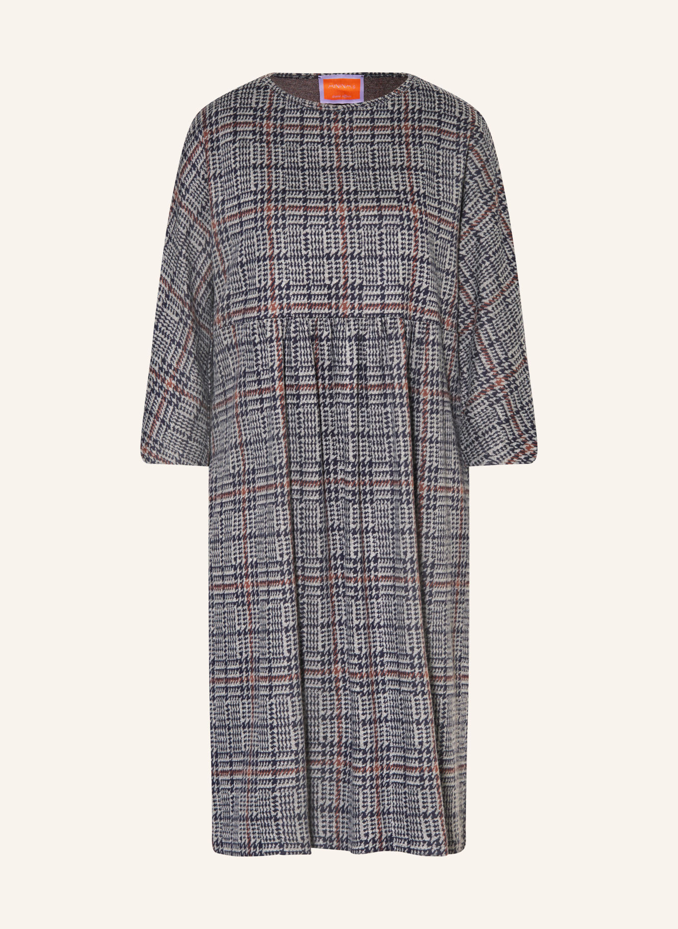 ANNA's Robe à manches 3/4: GRIS / MARRON / BLEU FONCÉ