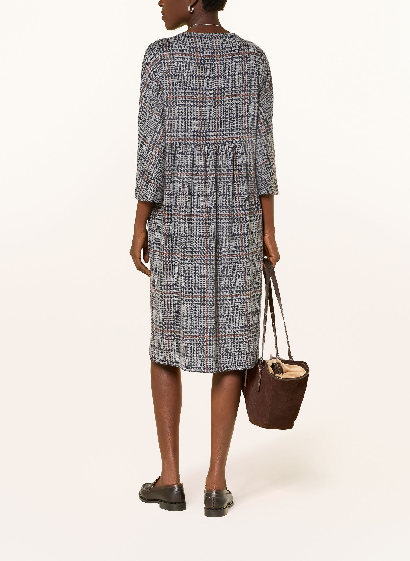 ANNA's Robe à manches 3/4: GRIS / MARRON / BLEU FONCÉ
