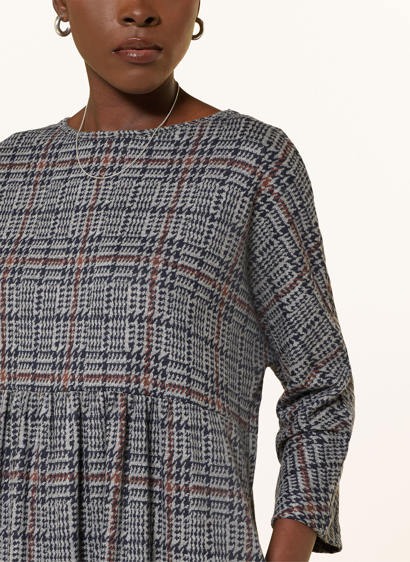 ANNA's Robe à manches 3/4: GRIS / MARRON / BLEU FONCÉ