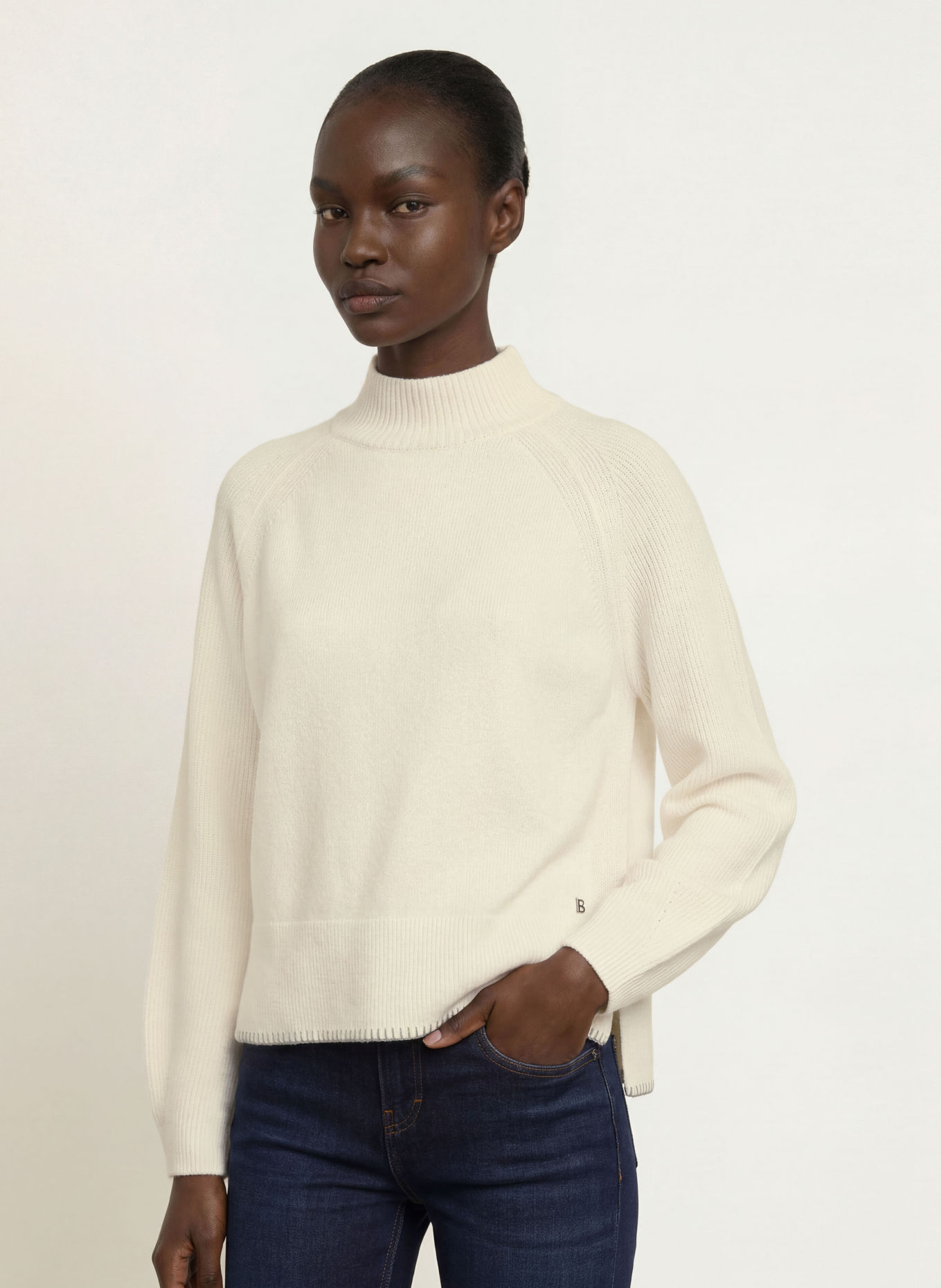 BOGNER Pullover LENA aus Merinowolle: WEISS / HELLGRAU