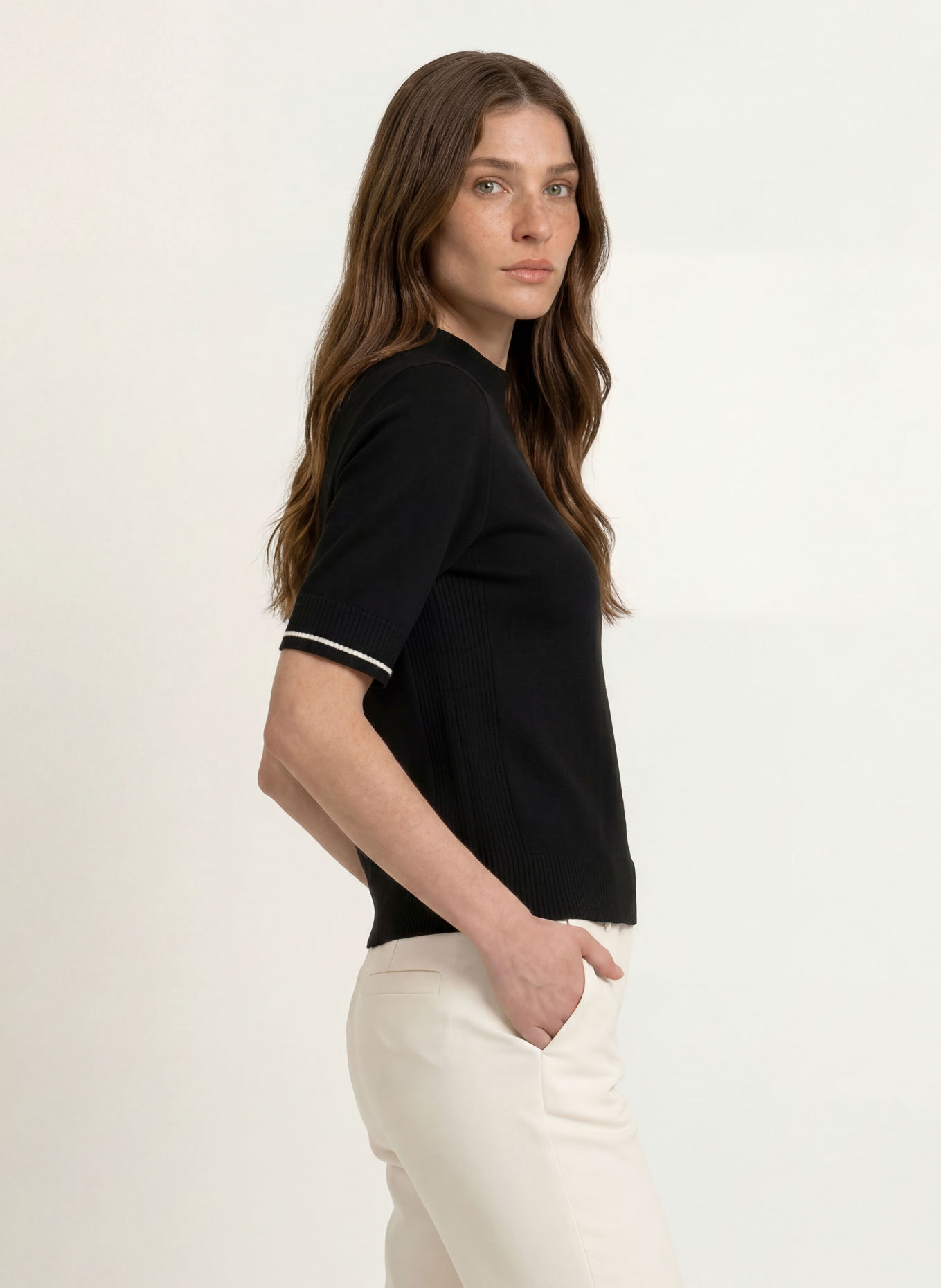 BOGNER Gebreid shirt ANTONIA: ZWART / WIT