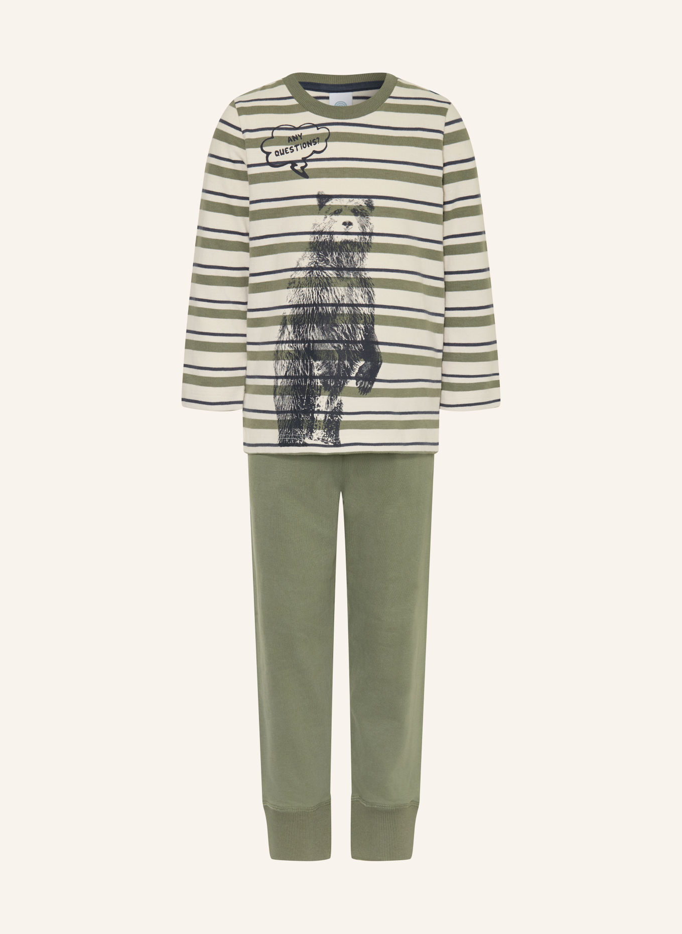 Sanetta Pyjama: OLIJF / CRÈME / DONKERBLAUW