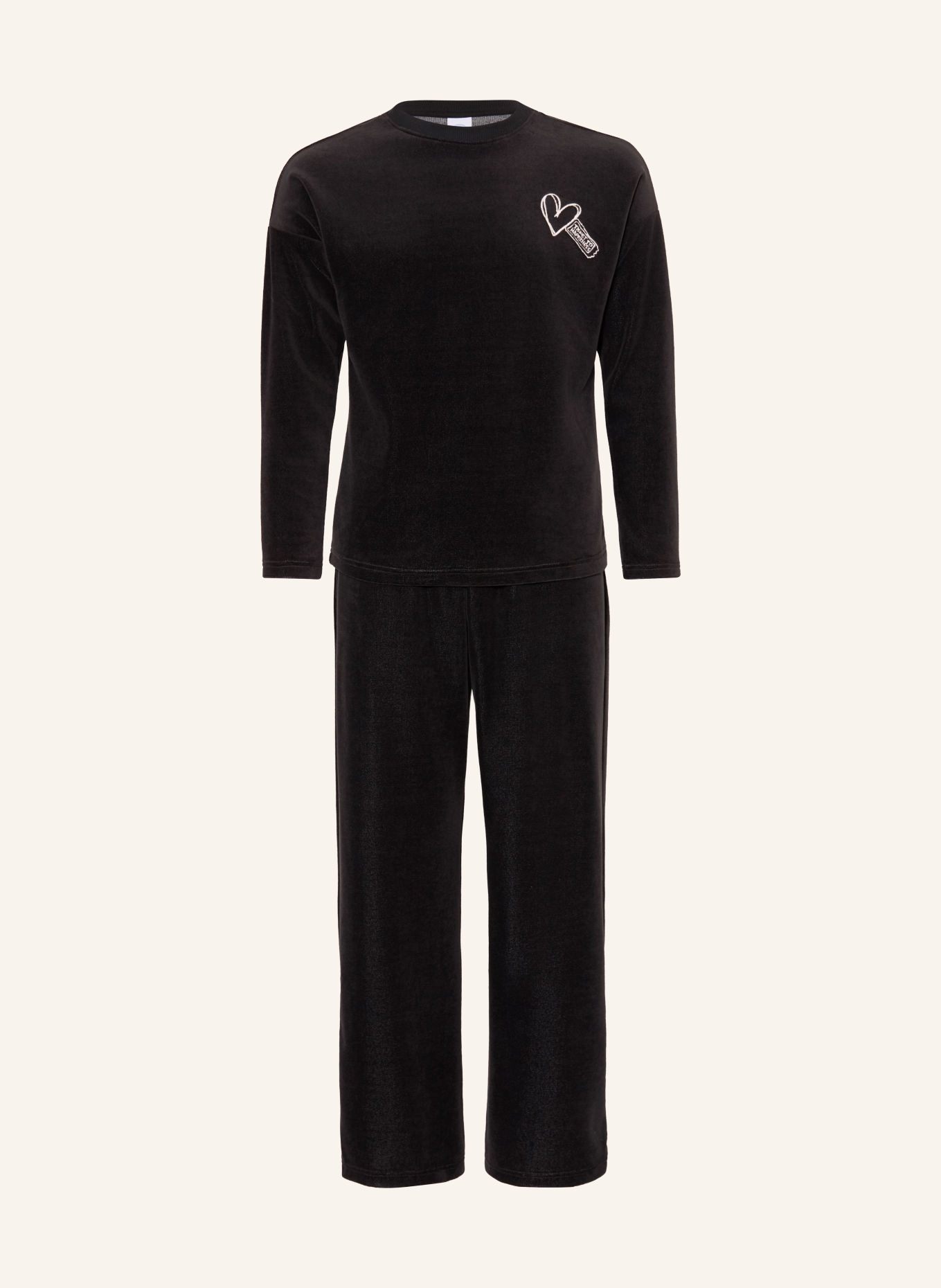 Sanetta Pyjama van velours: ZWART / WIT