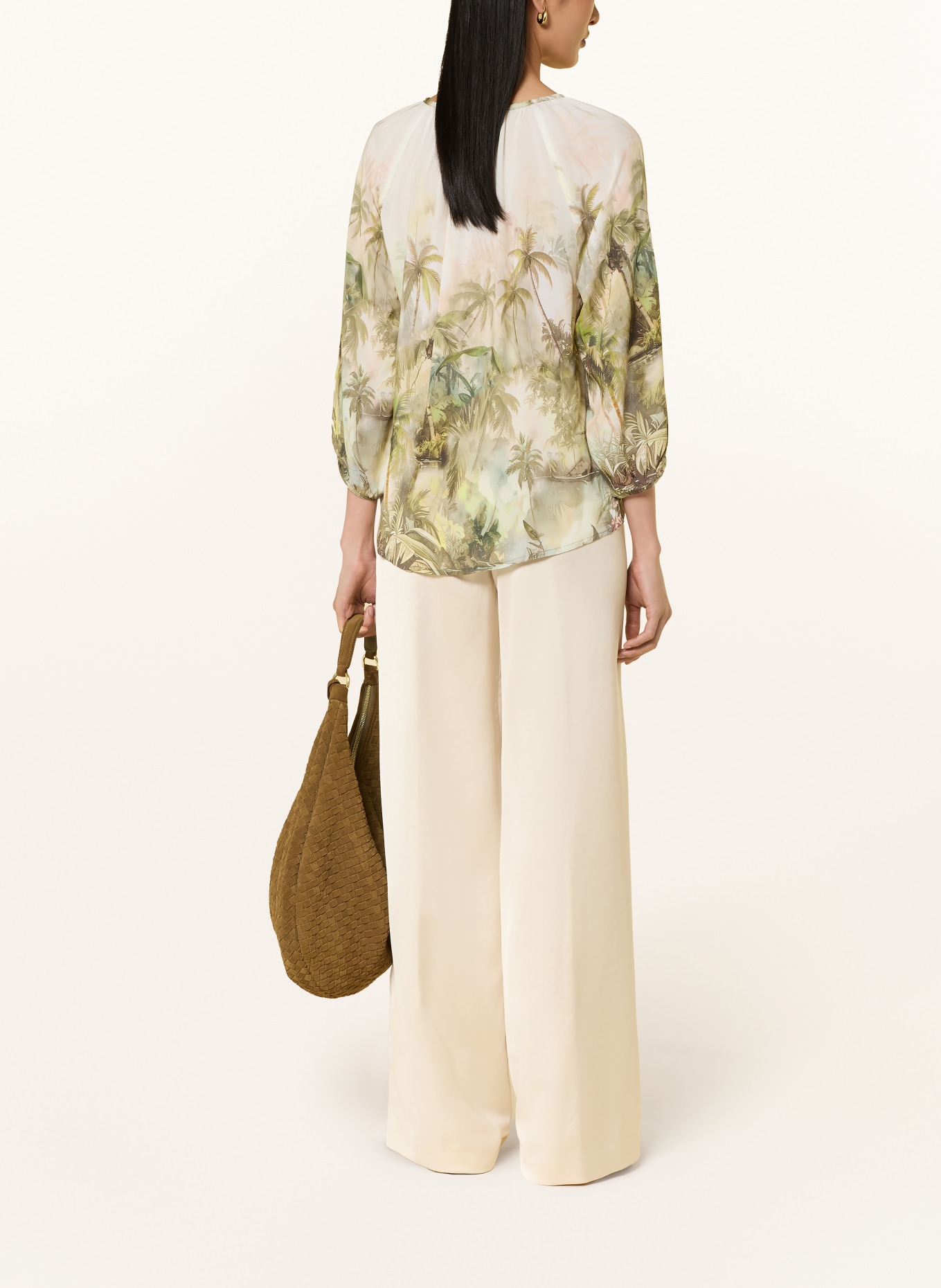 monari Bluse med 3/4-ærmer: CREME / OLIVEN / LYSEBLÅ