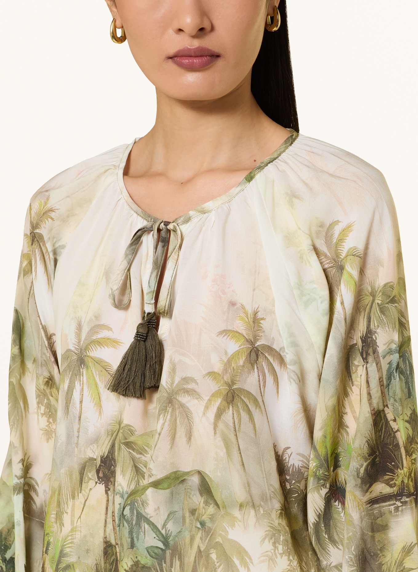 monari Bluse med 3/4-ærmer: CREME / OLIVEN / LYSEBLÅ