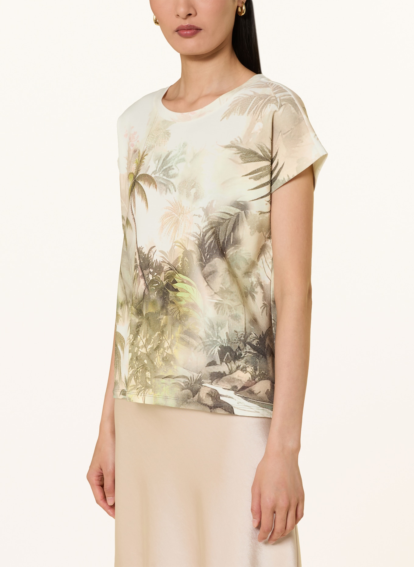 monari T-shirt med strass: BEIGE / GRÖN