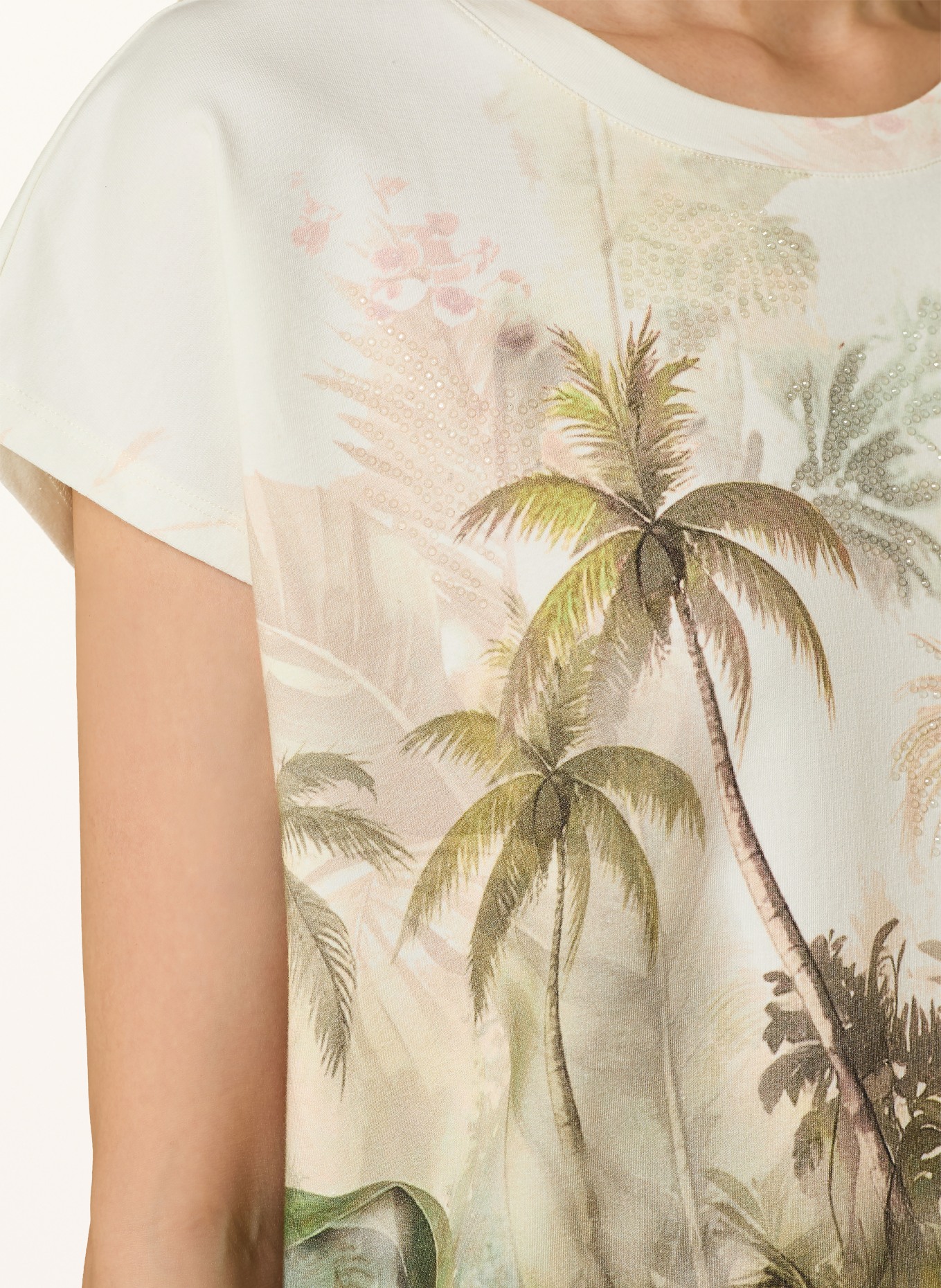 monari T-shirt med strass: BEIGE / GRÖN