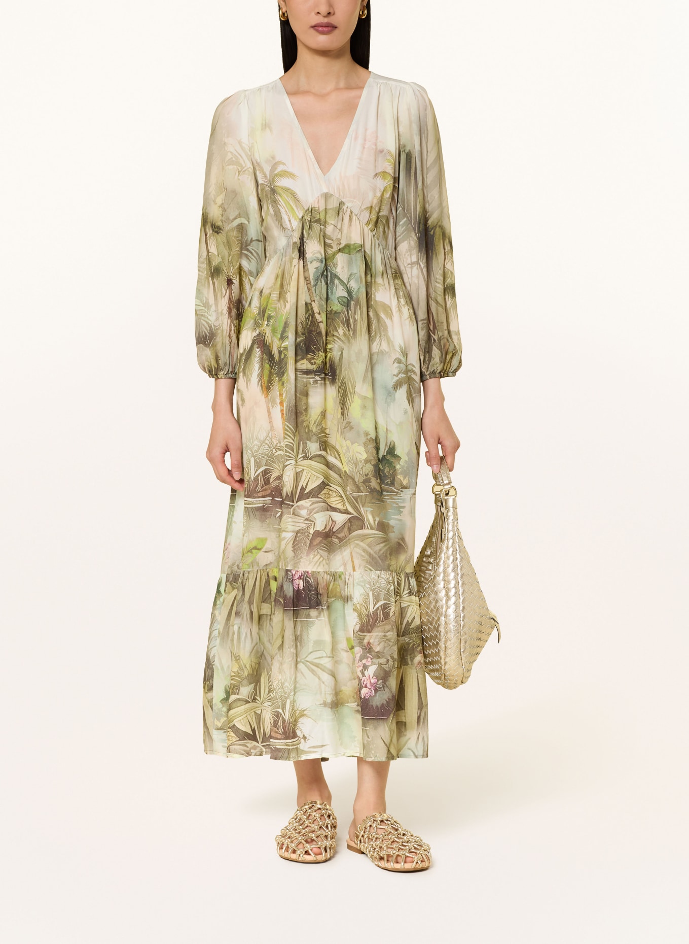 monari Kleid mit 3/4-Arm: CREME / KHAKI / GRÜN