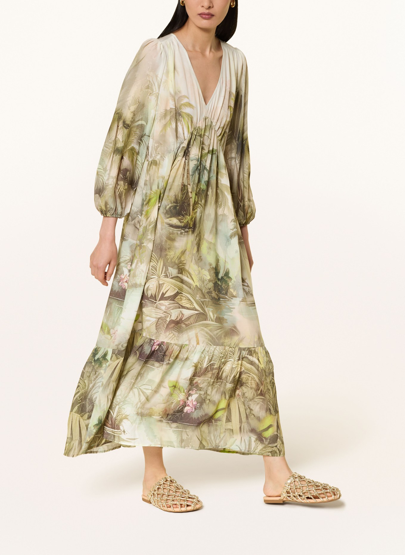 monari Kleid mit 3/4-Arm: CREME / KHAKI / GRÜN
