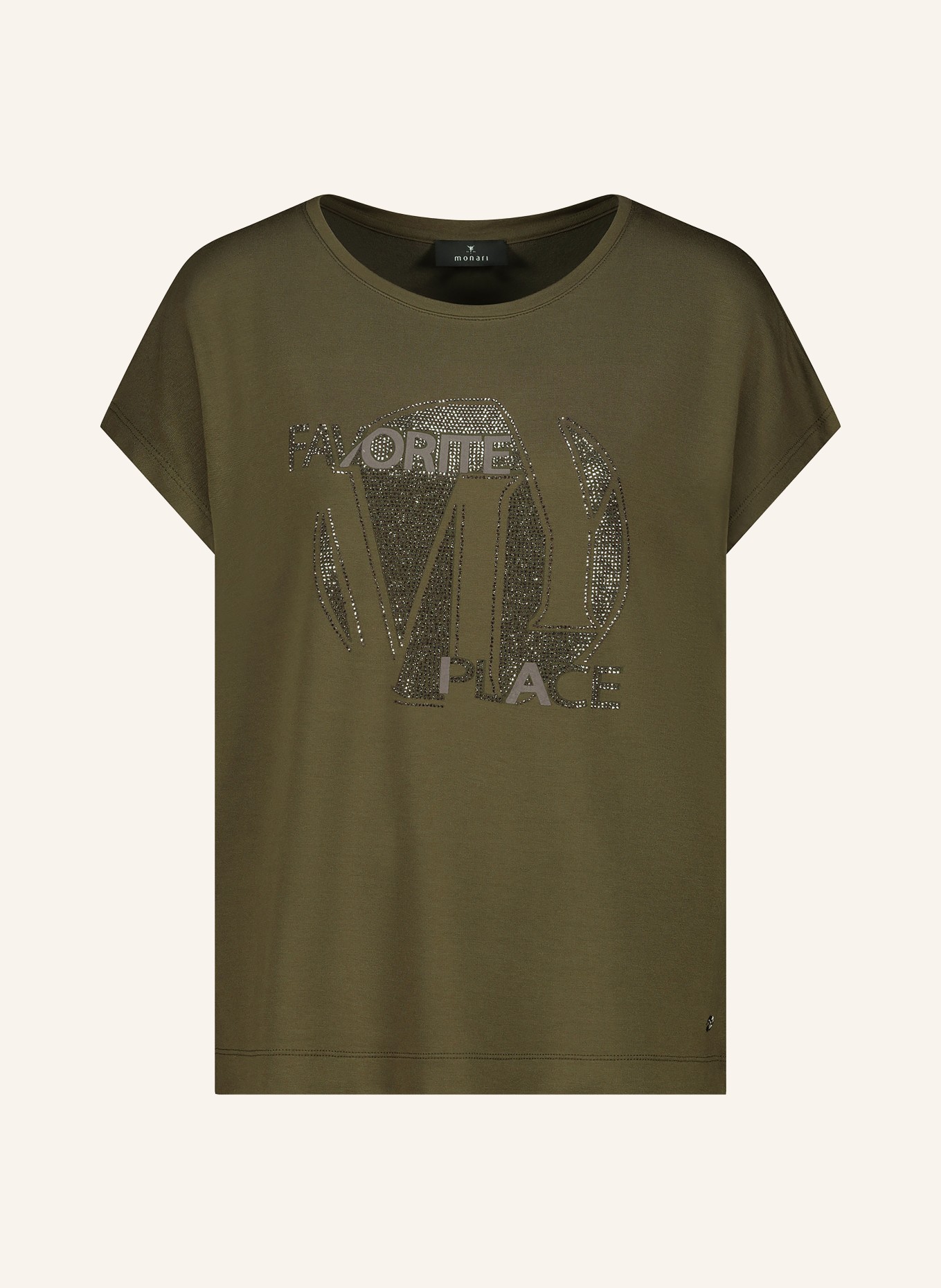monari T-Shirt mit Schmucksteinen: KHAKI