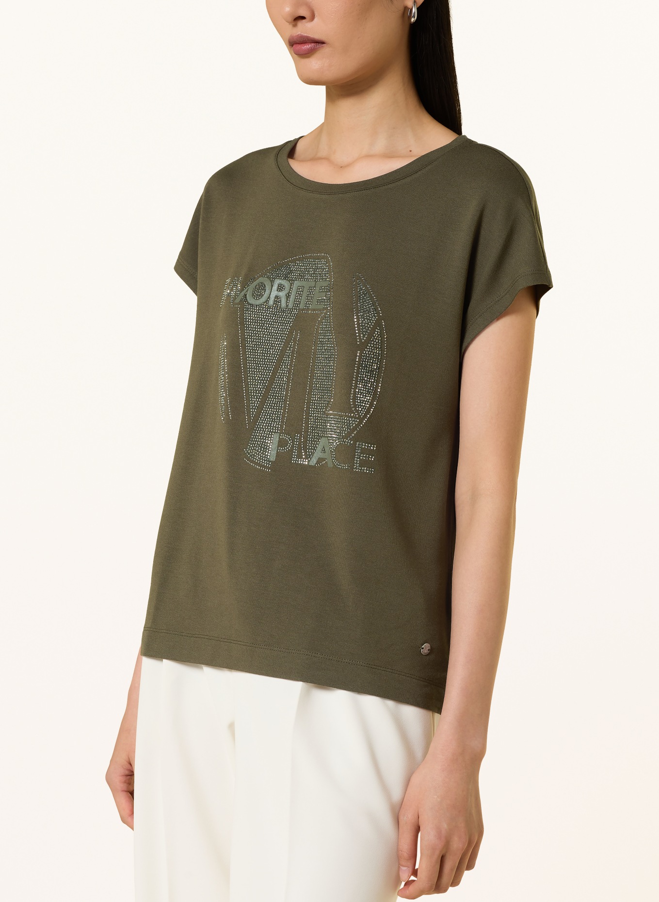 monari T-Shirt mit Schmucksteinen: KHAKI