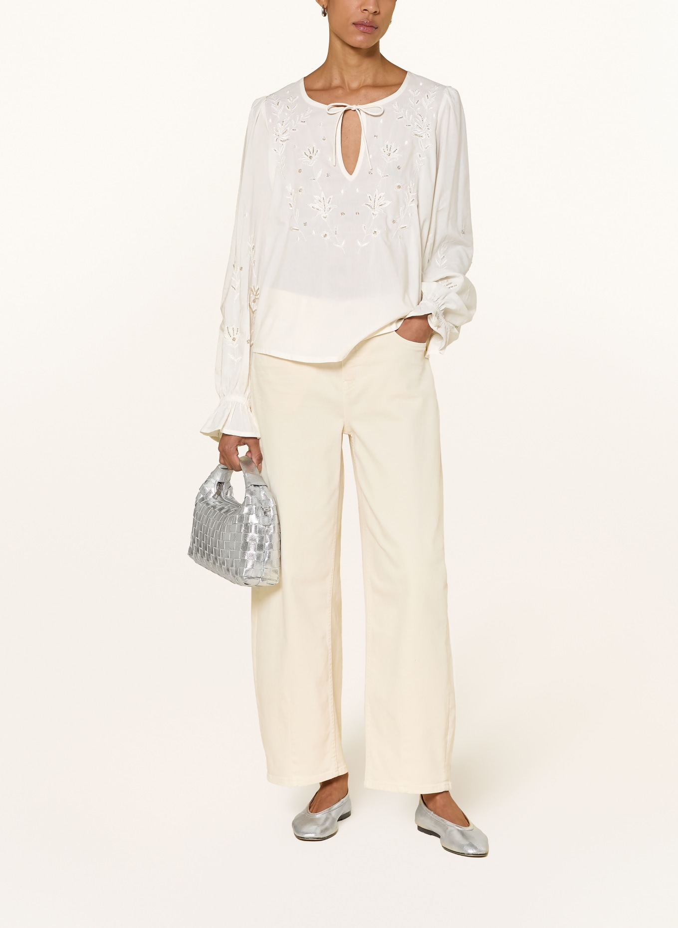 monari Blouse met ruches en strass-steentjes: WIT / ZILVER