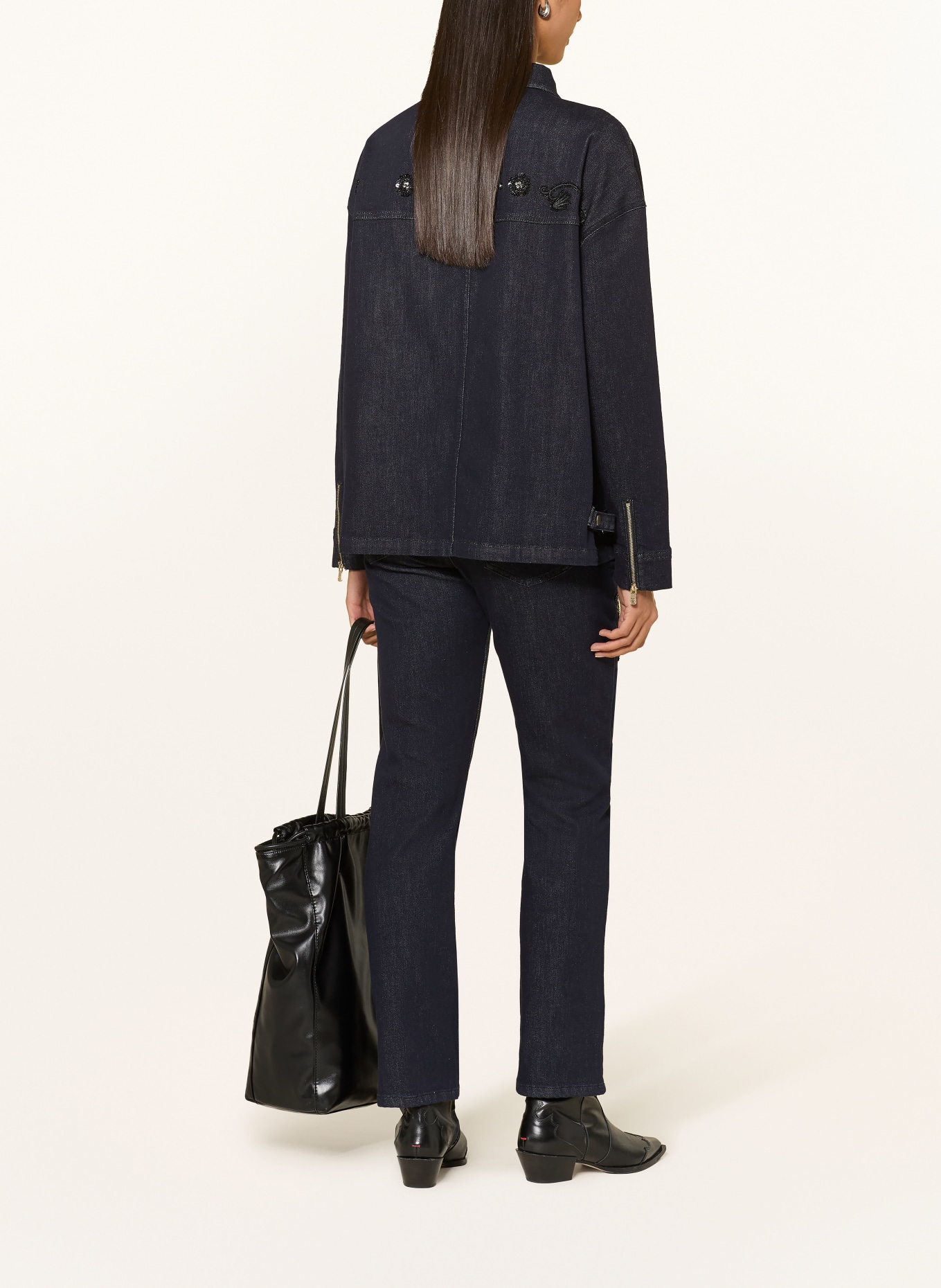 ELENA MIRO Straight-leg jeans with rhinestones and sequins: 034 BLU SCURO