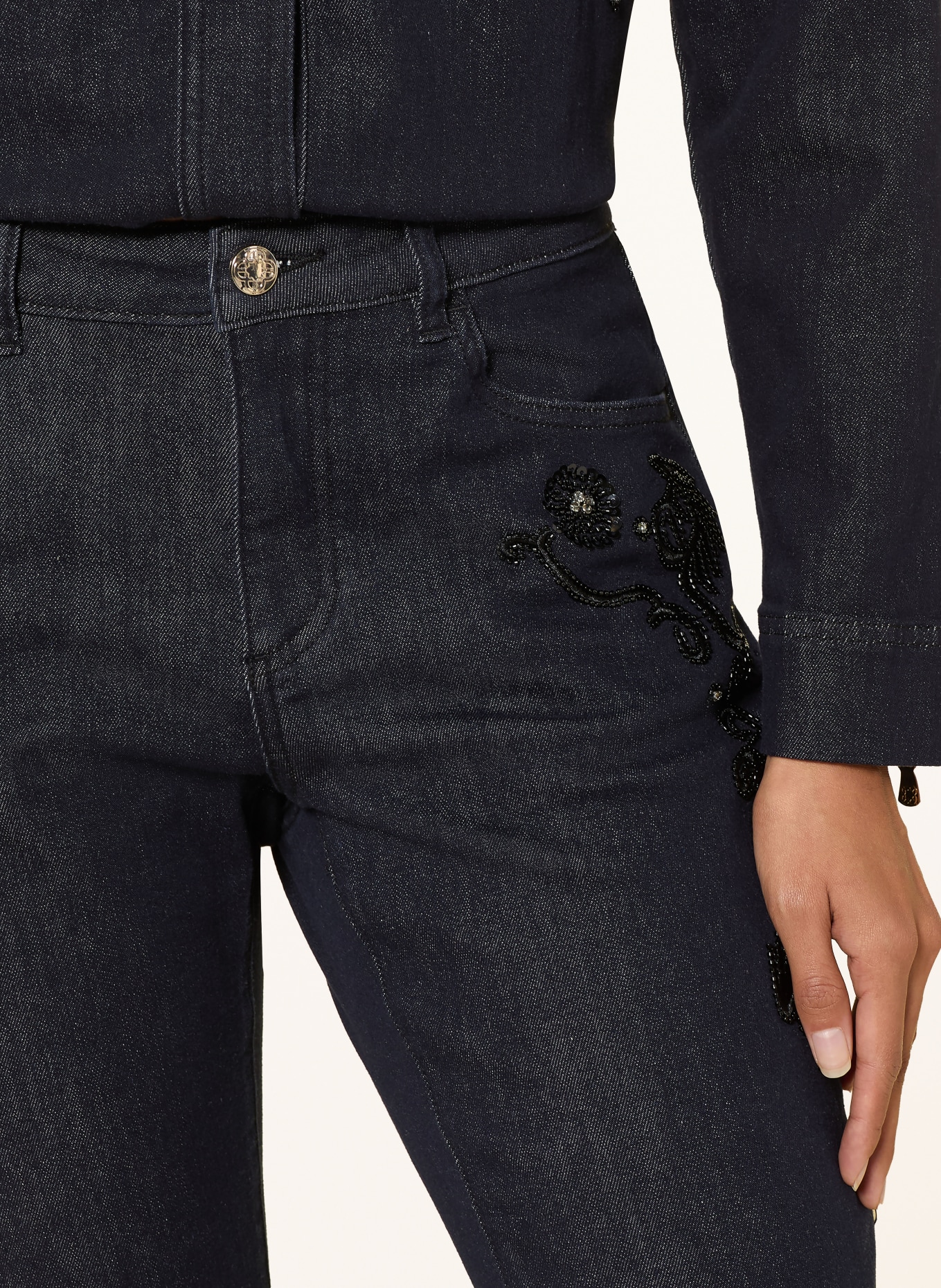 ELENA MIRO Straight-leg jeans with rhinestones and sequins: 034 BLU SCURO