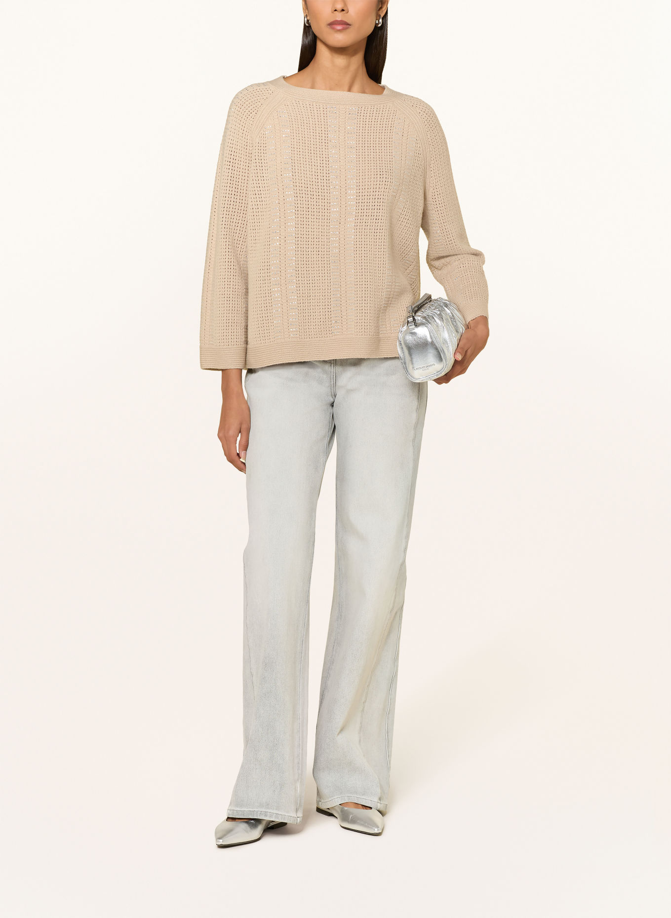 ELENA MIRO Pull orné de pierres décoratives: BEIGE