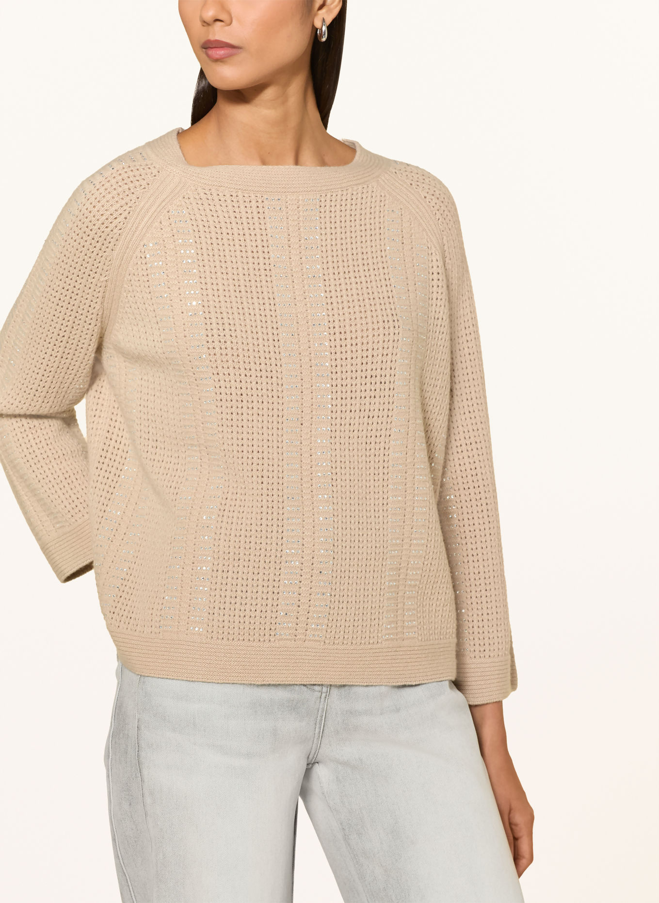 ELENA MIRO Pull orné de pierres décoratives: BEIGE
