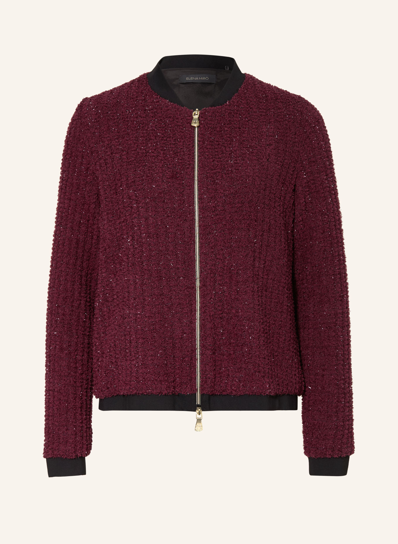 ELENA MIRO Knitted blouson with glitter yarn: DARK RED / BLACK