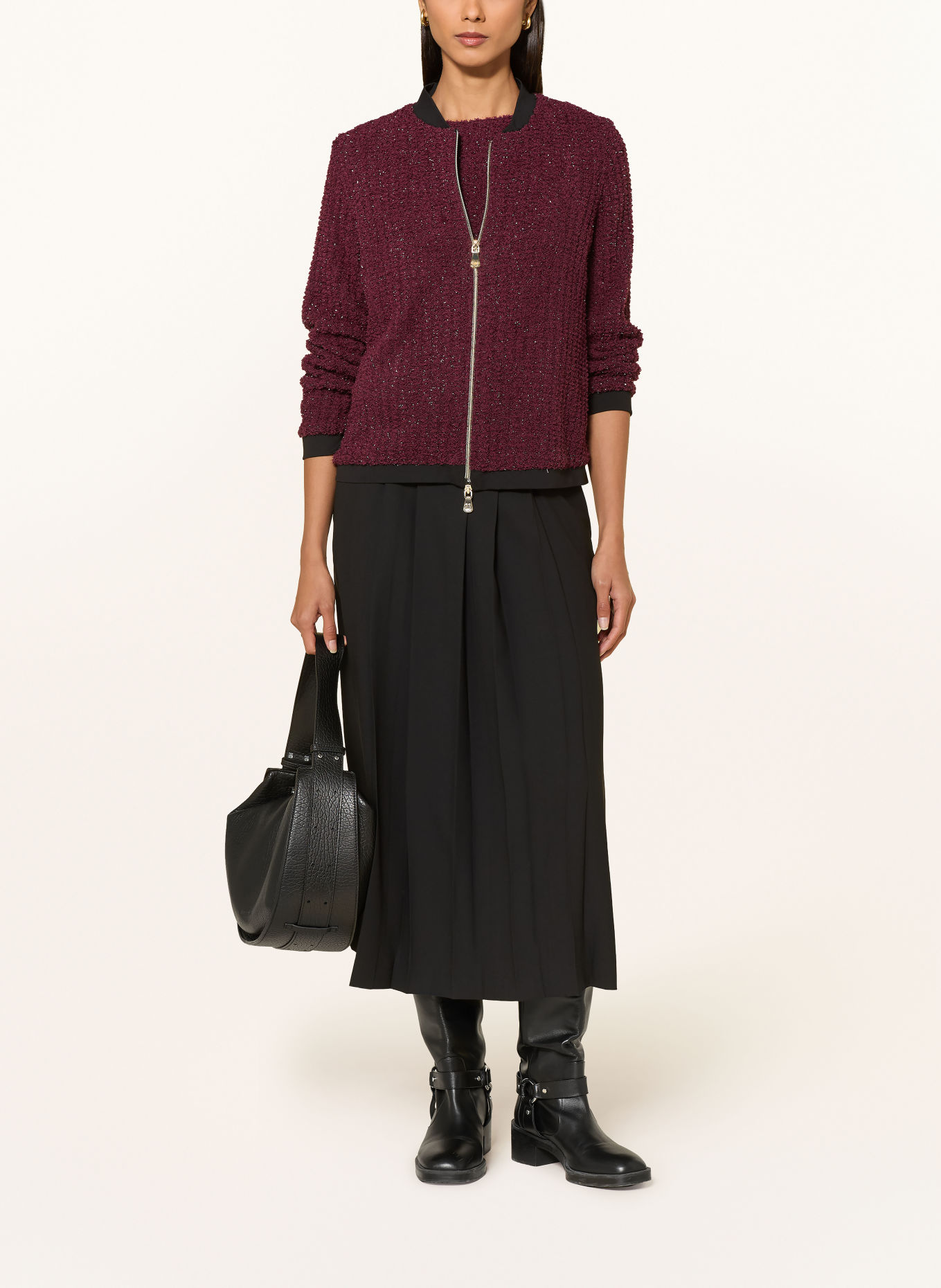 ELENA MIRO Knitted blouson with glitter yarn: DARK RED / BLACK
