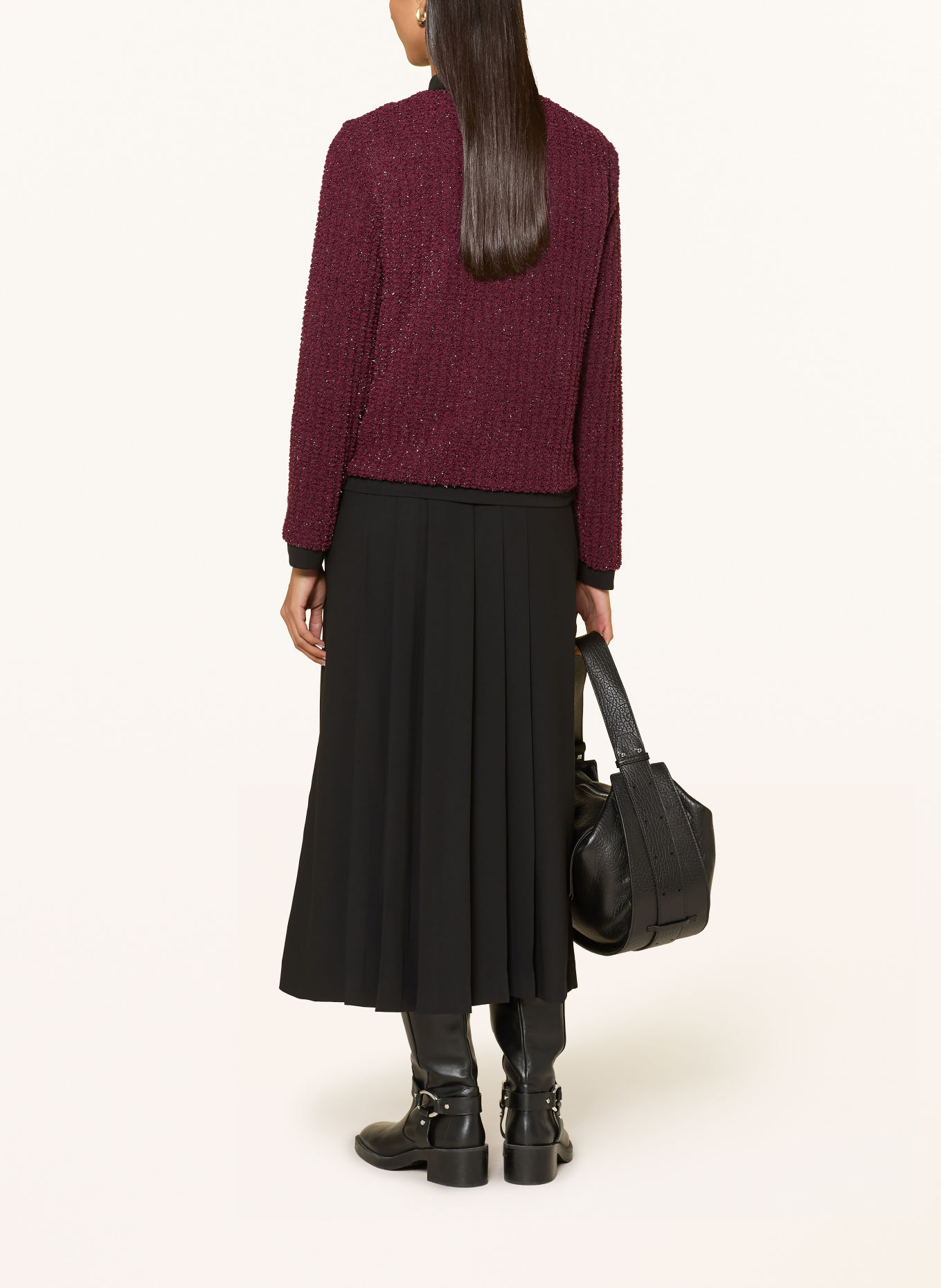 ELENA MIRO Knitted blouson with glitter yarn: DARK RED / BLACK