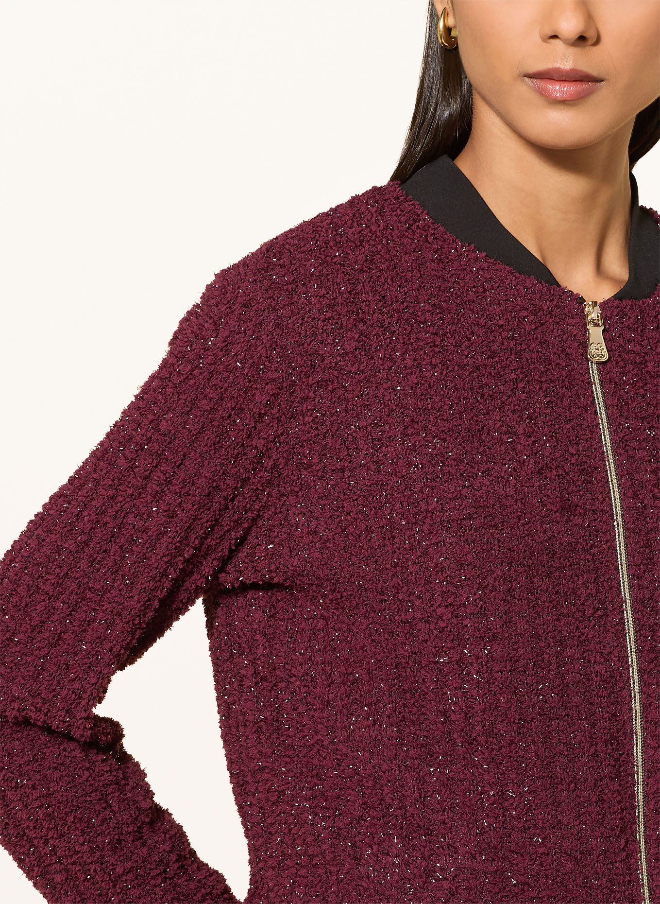 ELENA MIRO Knitted blouson with glitter yarn: DARK RED / BLACK