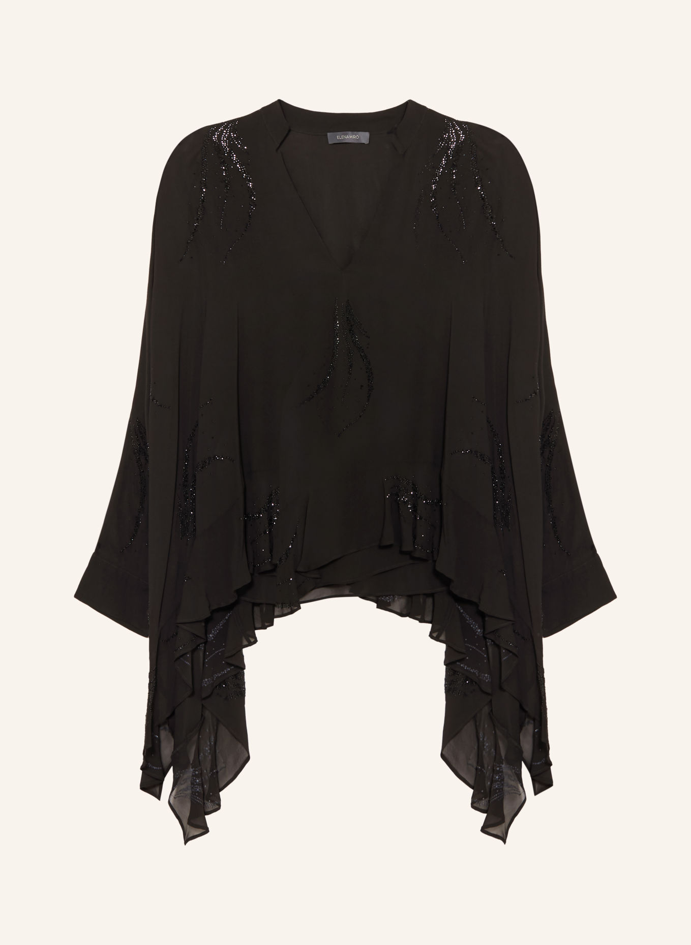 ELENA MIRO Blusenshirt mit Schmucksteinen und Volants: SCHWARZ