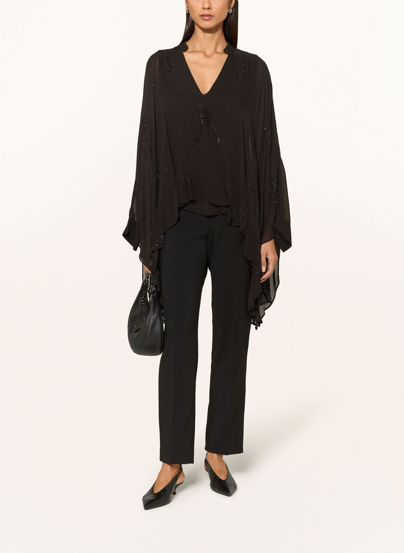 ELENA MIRO Blusenshirt mit Schmucksteinen und Volants: SCHWARZ
