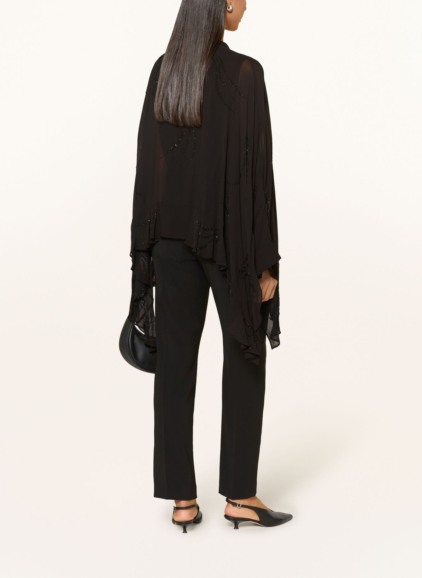 ELENA MIRO Blusenshirt mit Schmucksteinen und Volants: SCHWARZ