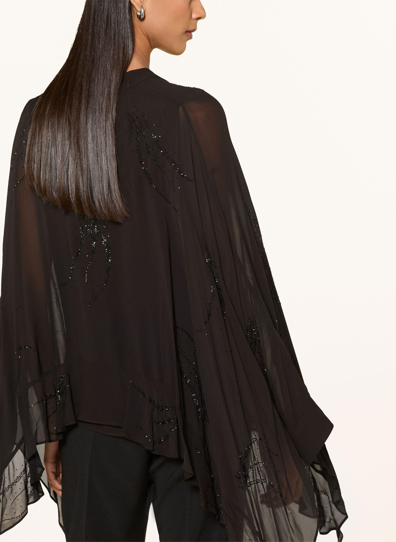 ELENA MIRO Blusenshirt mit Schmucksteinen und Volants: SCHWARZ