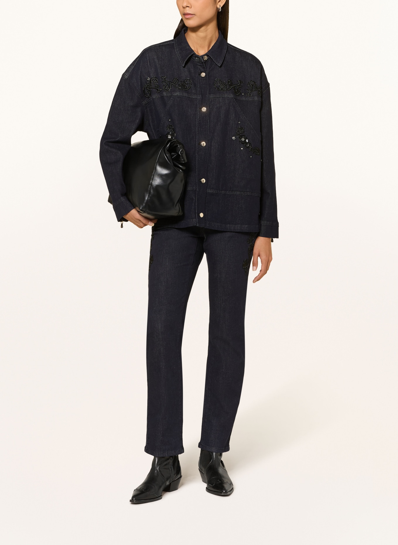 ELENA MIRO Denim blouse with rhinestones and sequins: DARK BLUE