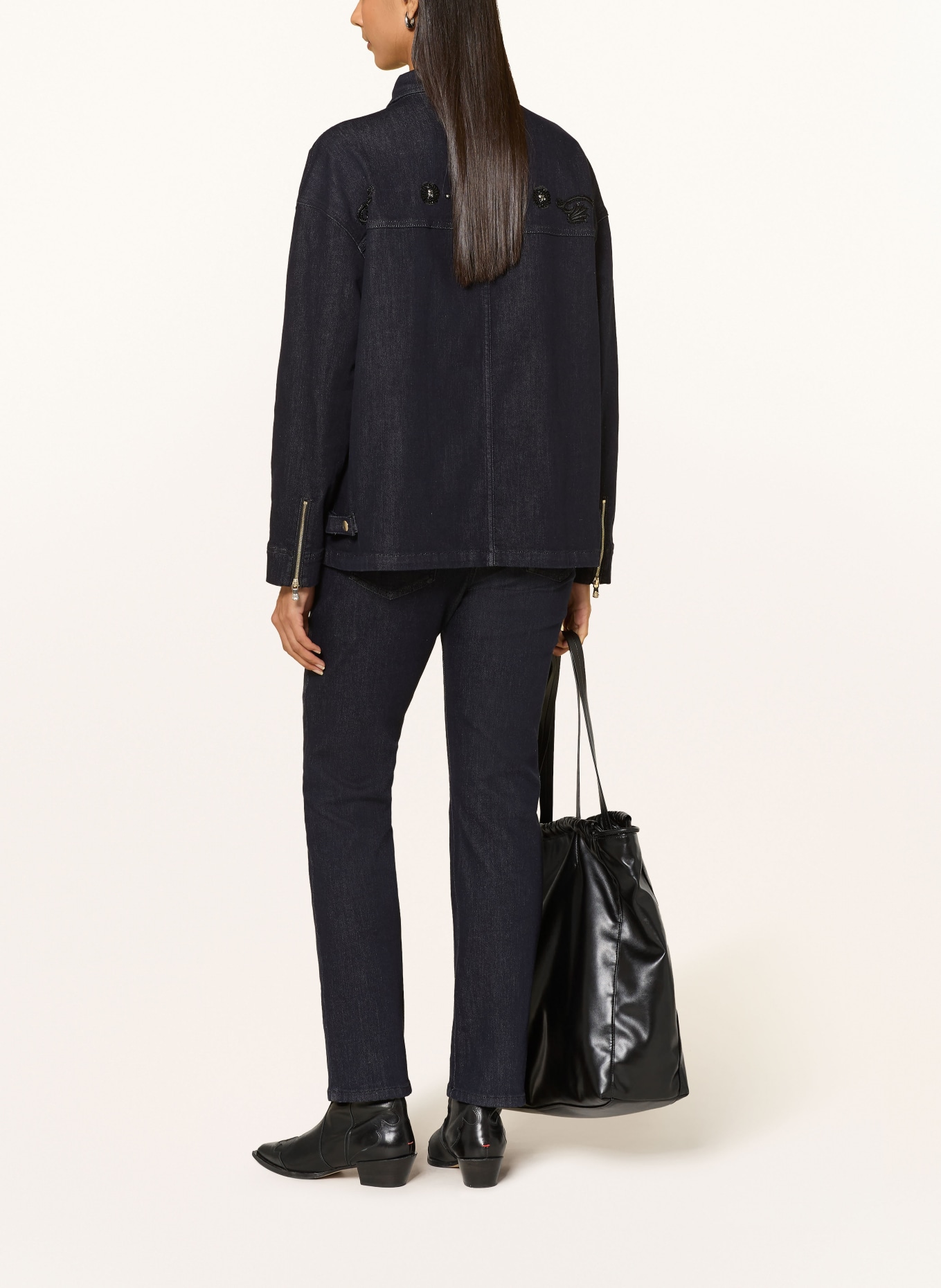 ELENA MIRO Denim blouse with rhinestones and sequins: DARK BLUE