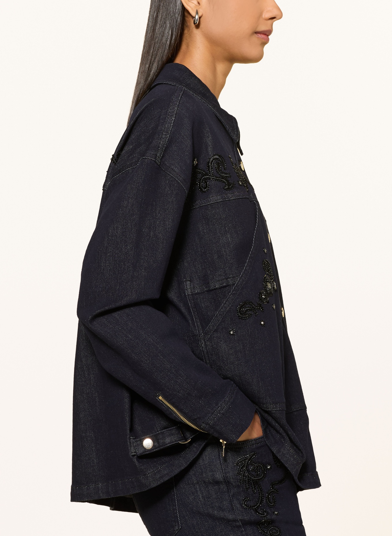 ELENA MIRO Denim blouse with rhinestones and sequins: DARK BLUE