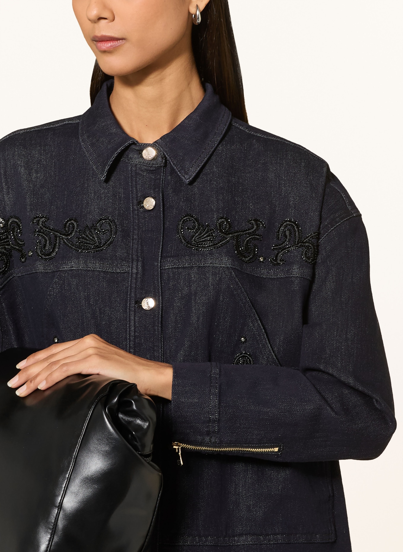 ELENA MIRO Denim blouse with rhinestones and sequins: DARK BLUE