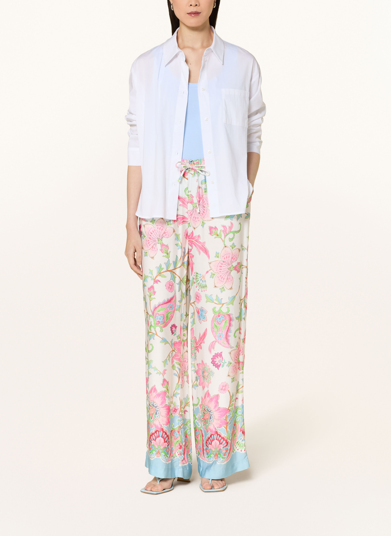 monari Marlene-broek van satijn: WIT / ROZE / GROEN