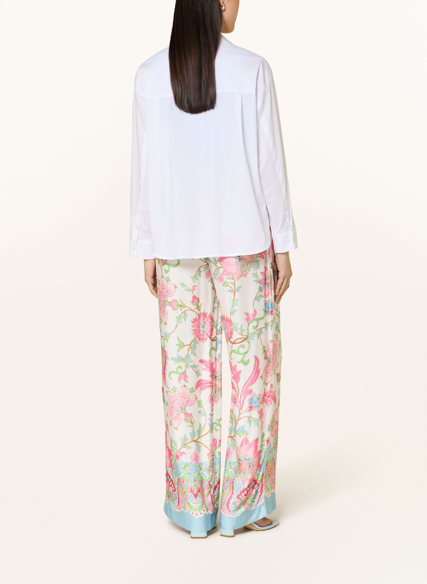monari Marlene-broek van satijn: WIT / ROZE / GROEN