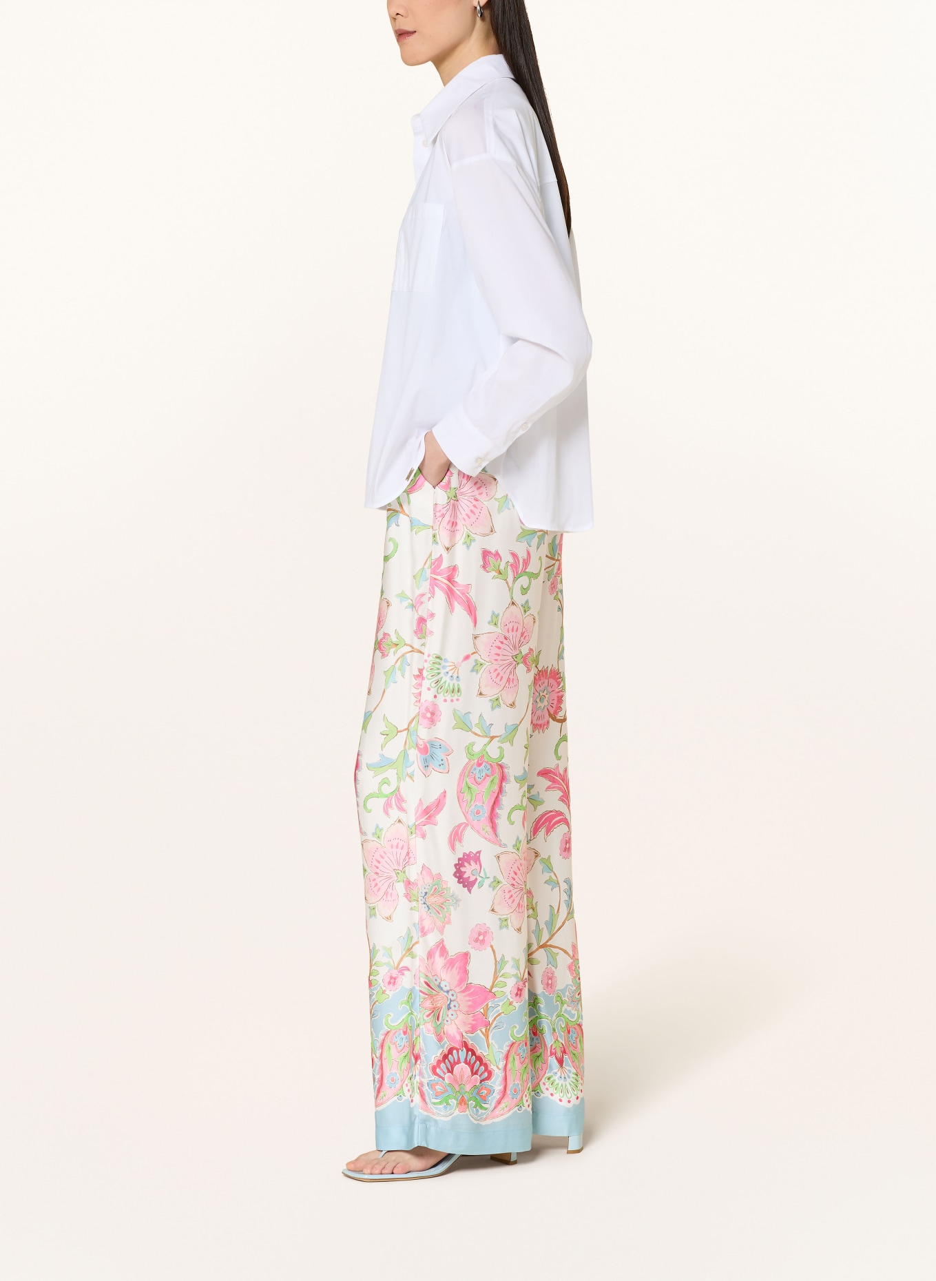 monari Marlene-broek van satijn: WIT / ROZE / GROEN