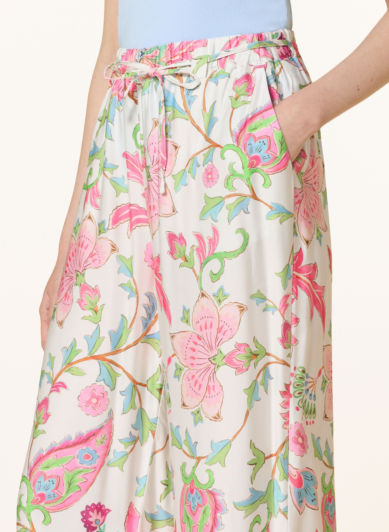 monari Marlene-broek van satijn: WIT / ROZE / GROEN