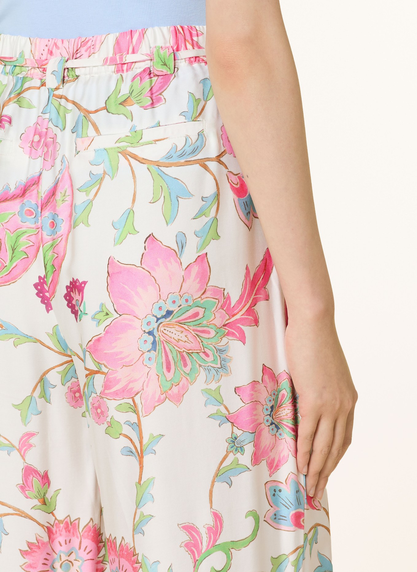 monari Marlene-broek van satijn: WIT / ROZE / GROEN