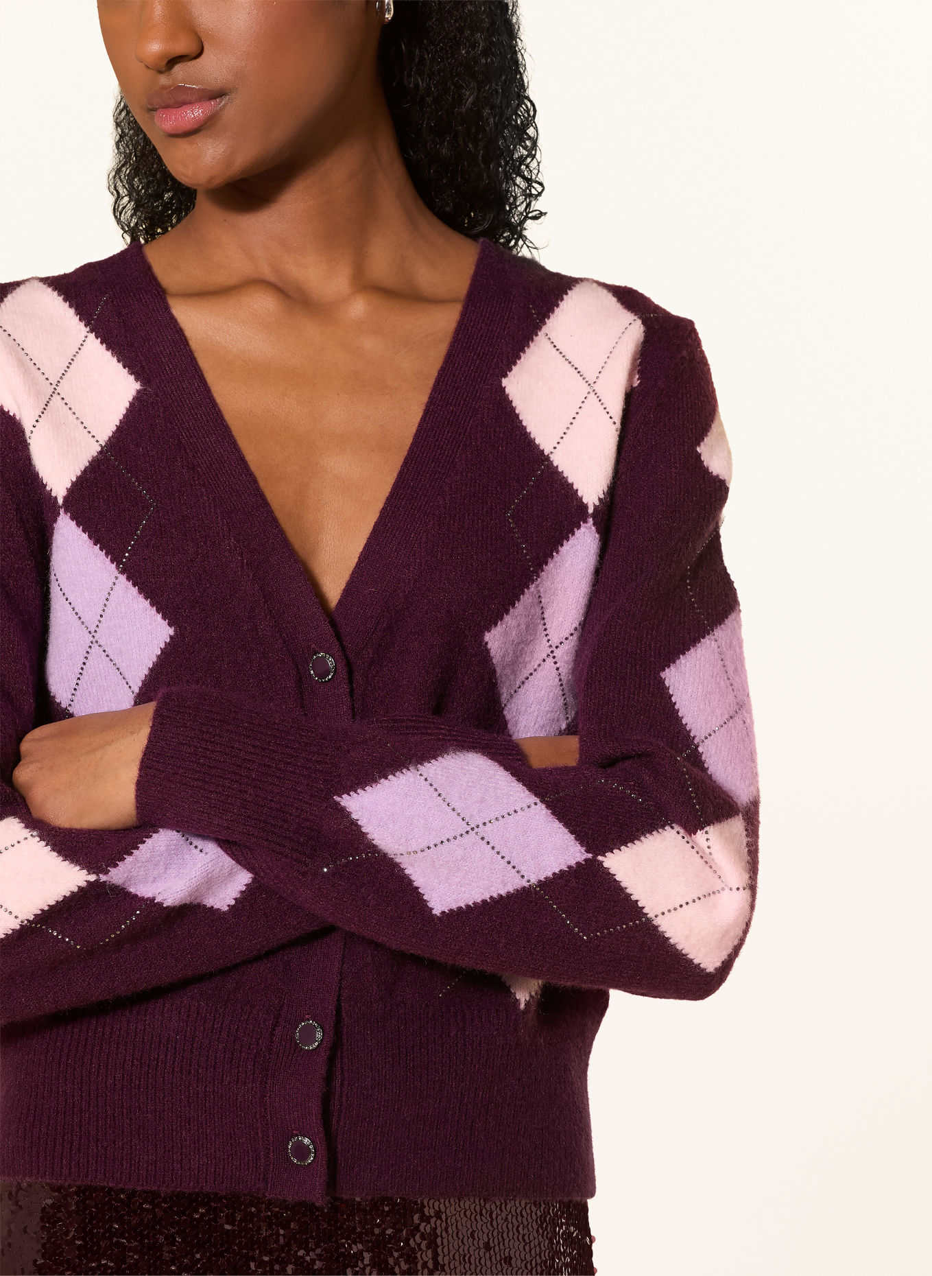 GUESS GRACIE cardigan with gemstones: DARK PURPLE / LIGHT PINK / LIGHT PURPLE