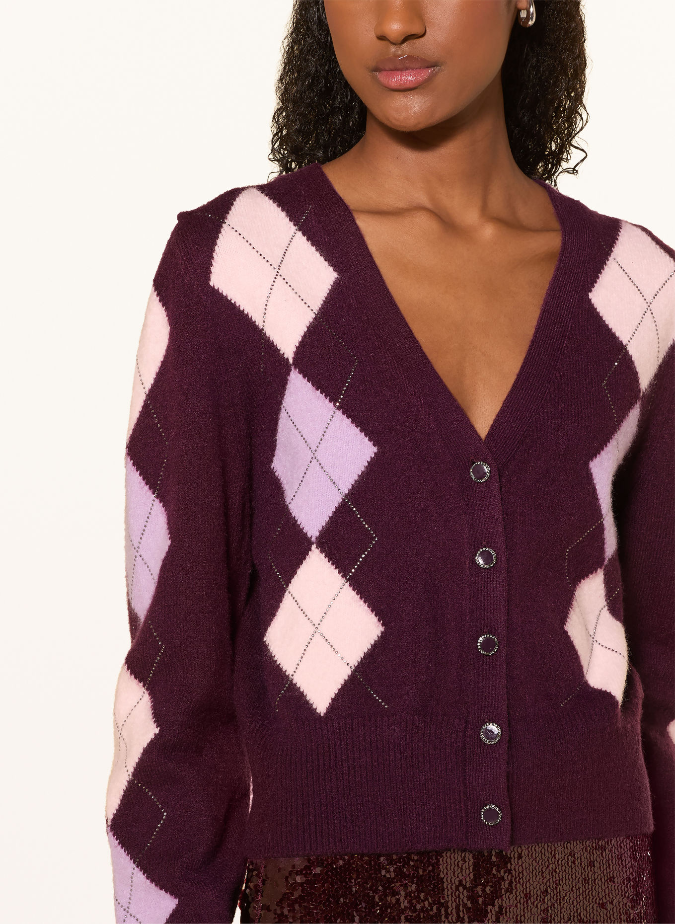 GUESS GRACIE cardigan with gemstones: DARK PURPLE / LIGHT PINK / LIGHT PURPLE